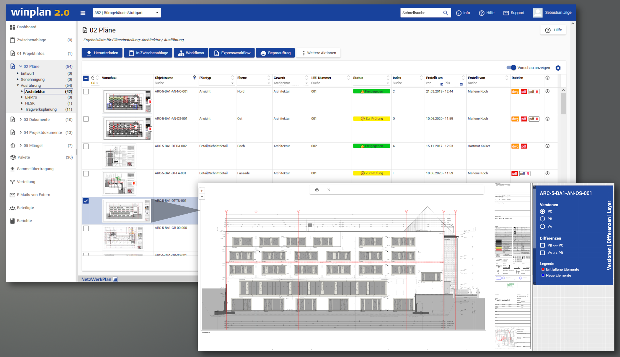 Screenshot Plan- und Dokumentenmanagement