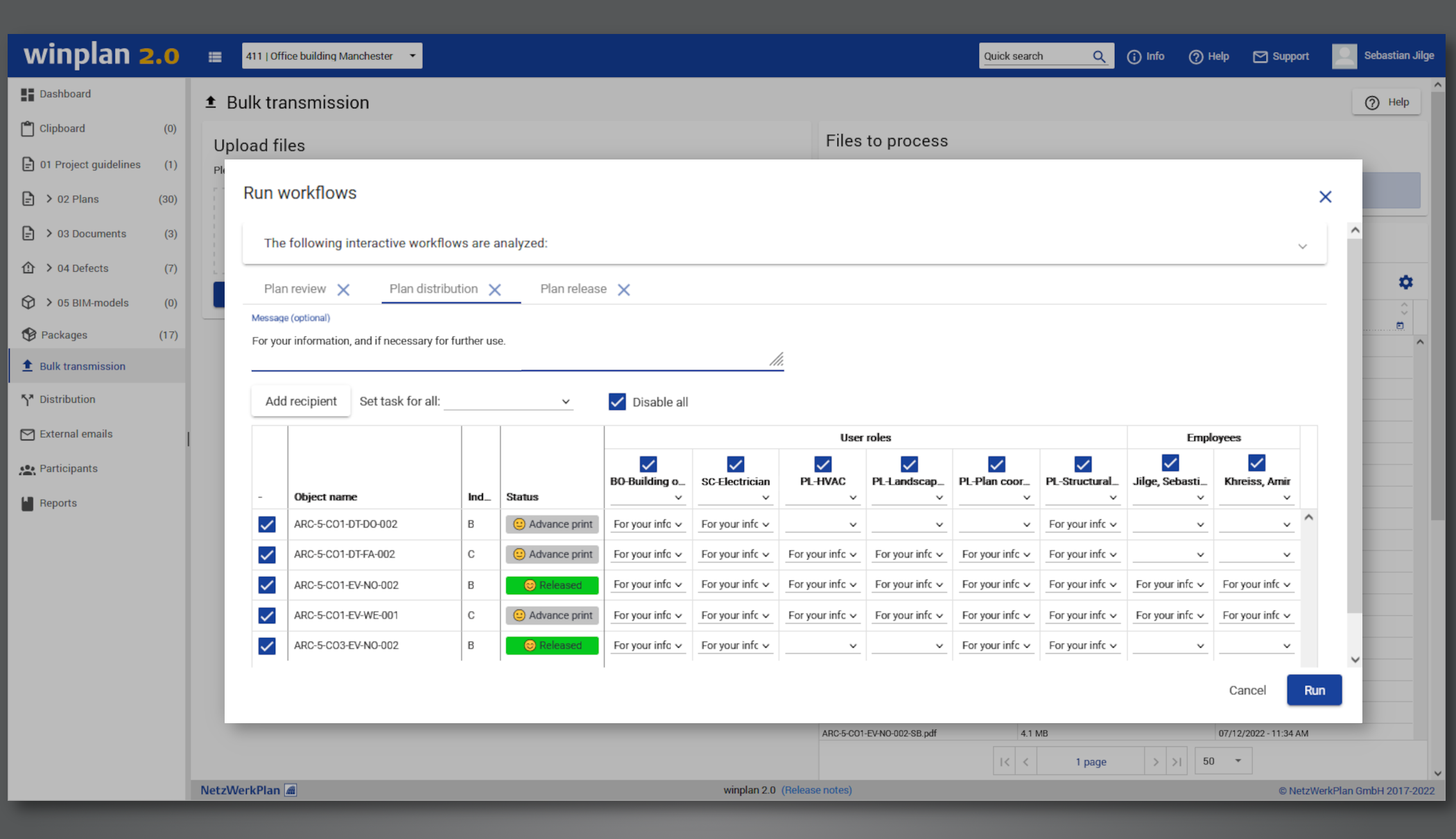 Screenshot Plan and document distribution